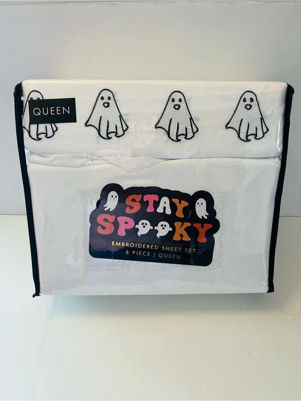 Stay Spooky & London Kaye Lot of 2 Queen Sheet Sets Embroidered Ghosts Cherries